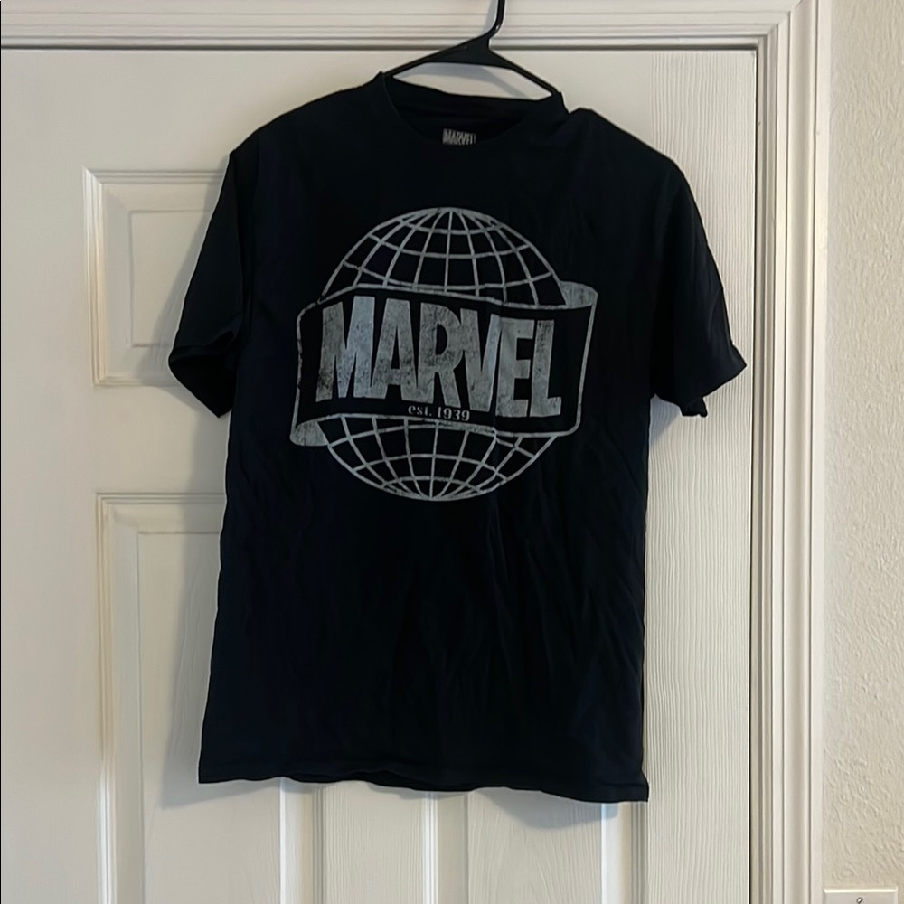 Marvel Black Tee with Silver Globe Logo